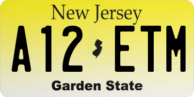 NJ license plate A12ETM
