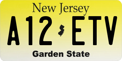 NJ license plate A12ETV