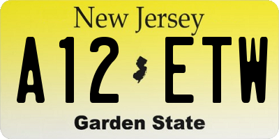 NJ license plate A12ETW