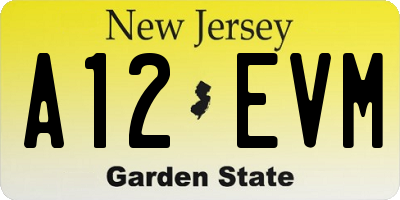 NJ license plate A12EVM