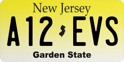 NJ license plate A12EVS