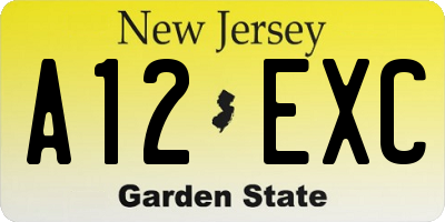 NJ license plate A12EXC
