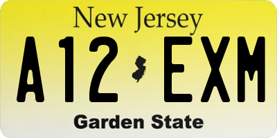 NJ license plate A12EXM