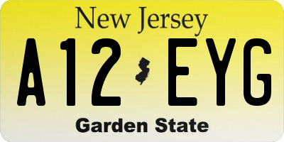 NJ license plate A12EYG