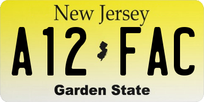 NJ license plate A12FAC