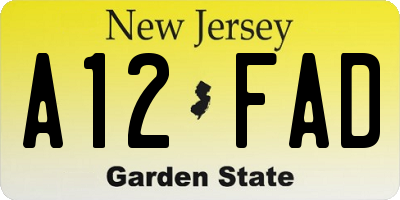 NJ license plate A12FAD