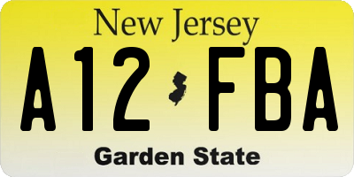 NJ license plate A12FBA