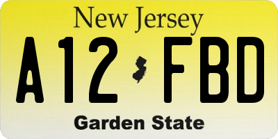 NJ license plate A12FBD