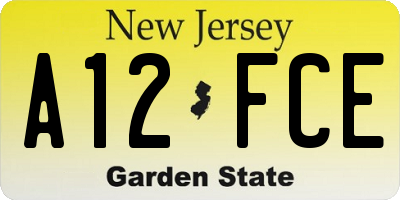 NJ license plate A12FCE