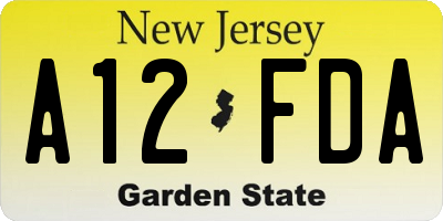 NJ license plate A12FDA