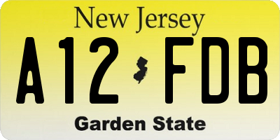 NJ license plate A12FDB