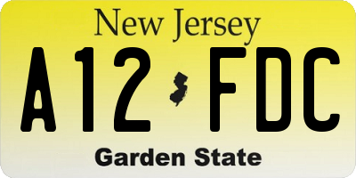 NJ license plate A12FDC