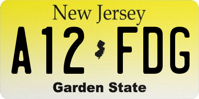 NJ license plate A12FDG