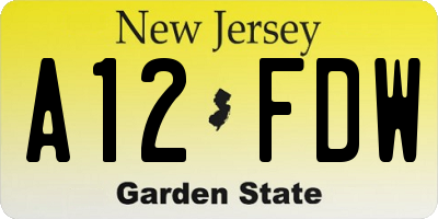 NJ license plate A12FDW