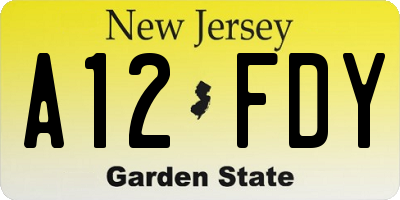 NJ license plate A12FDY