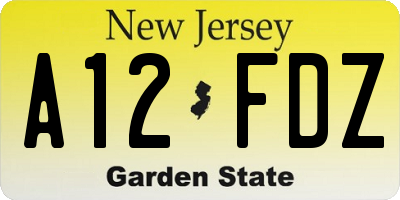 NJ license plate A12FDZ
