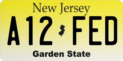 NJ license plate A12FED