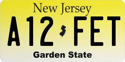 NJ license plate A12FET