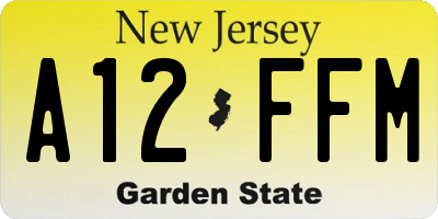 NJ license plate A12FFM