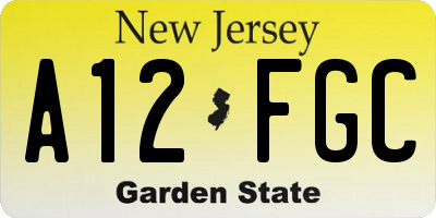 NJ license plate A12FGC