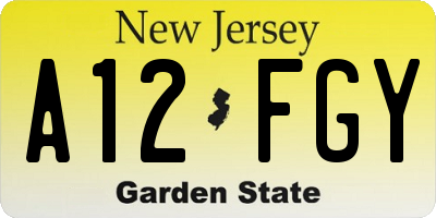 NJ license plate A12FGY