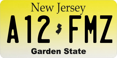 NJ license plate A12FMZ
