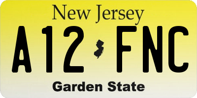 NJ license plate A12FNC