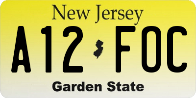 NJ license plate A12FOC