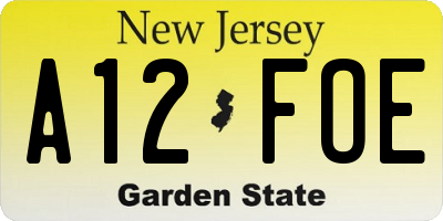 NJ license plate A12FOE