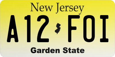 NJ license plate A12FOI