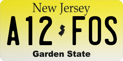 NJ license plate A12FOS