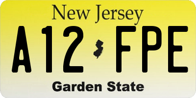 NJ license plate A12FPE