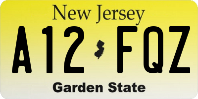NJ license plate A12FQZ