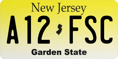 NJ license plate A12FSC
