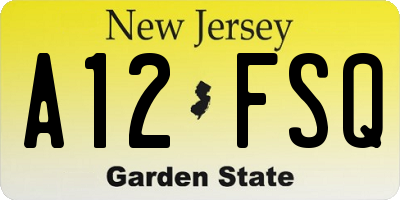 NJ license plate A12FSQ