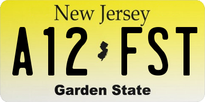 NJ license plate A12FST