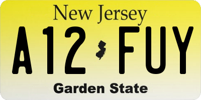 NJ license plate A12FUY