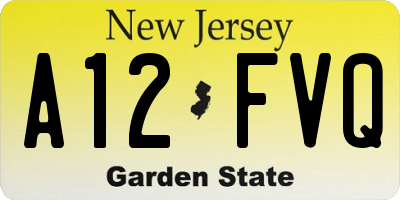 NJ license plate A12FVQ