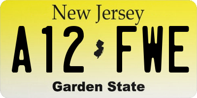 NJ license plate A12FWE