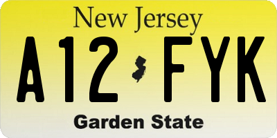 NJ license plate A12FYK