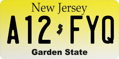NJ license plate A12FYQ