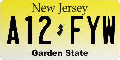 NJ license plate A12FYW