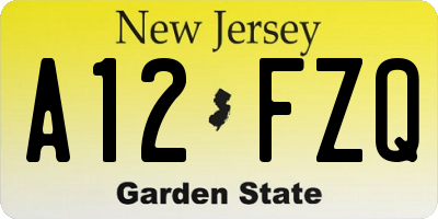 NJ license plate A12FZQ