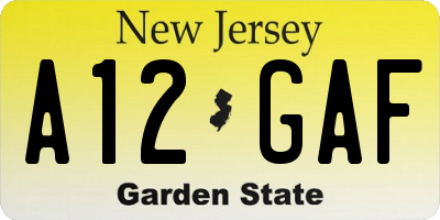 NJ license plate A12GAF