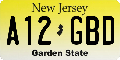 NJ license plate A12GBD