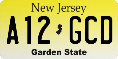 NJ license plate A12GCD