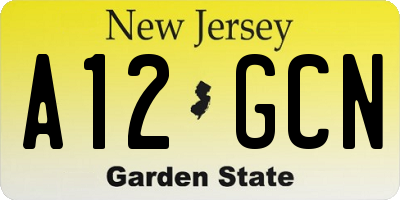 NJ license plate A12GCN