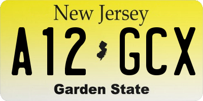 NJ license plate A12GCX