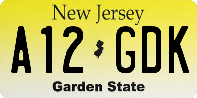 NJ license plate A12GDK