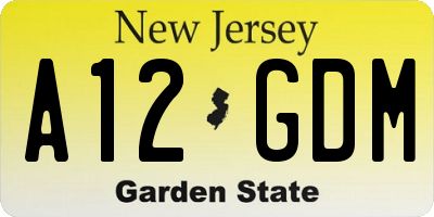 NJ license plate A12GDM